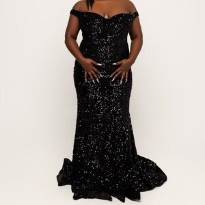 Elegant Black Sequin Off-Shoulder Gown